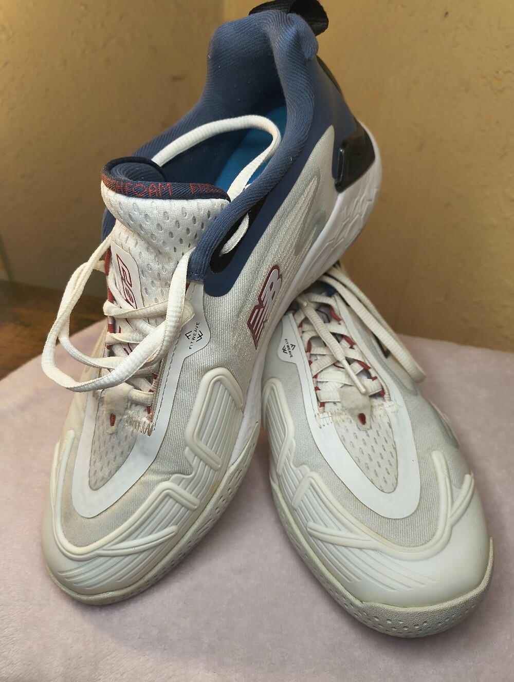 New Balance White Sneakers with Navy and Red Trim